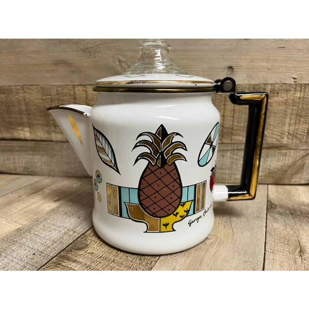 Vintage MCM Georges Briard Designer Coffee Percolator Enamel